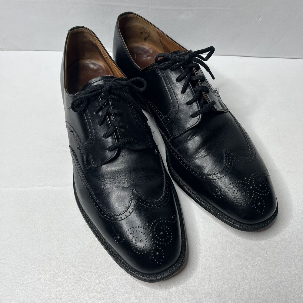 Alan Mcafee Black Leather Oxfords Wingtip Dress Shoes Mens Size UK 9.5E US 10.5E